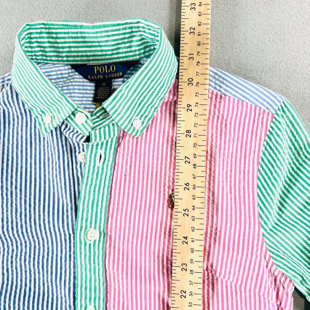 Polo Ralph Lauren Seersucker Shirt Dress Girls 12 Multicolor Stripes Textured - Picture 7 of 11